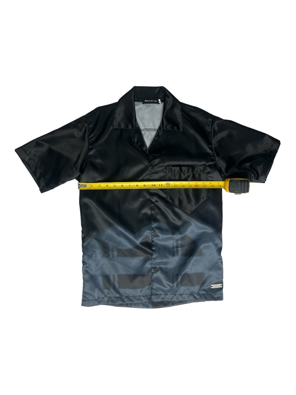 Men's Black Satin Short-Sleeve Button-Up Shirt - Casual Camp Collar